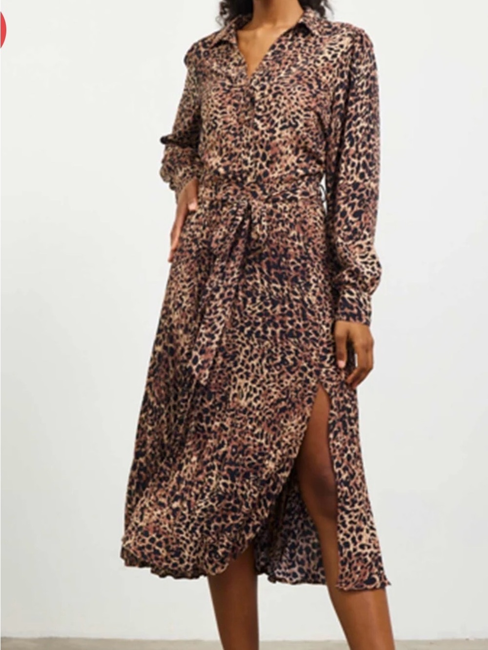 Skies Are Blue Long Sleeve Leopard Print Pleated Midi Dress - Brown/black